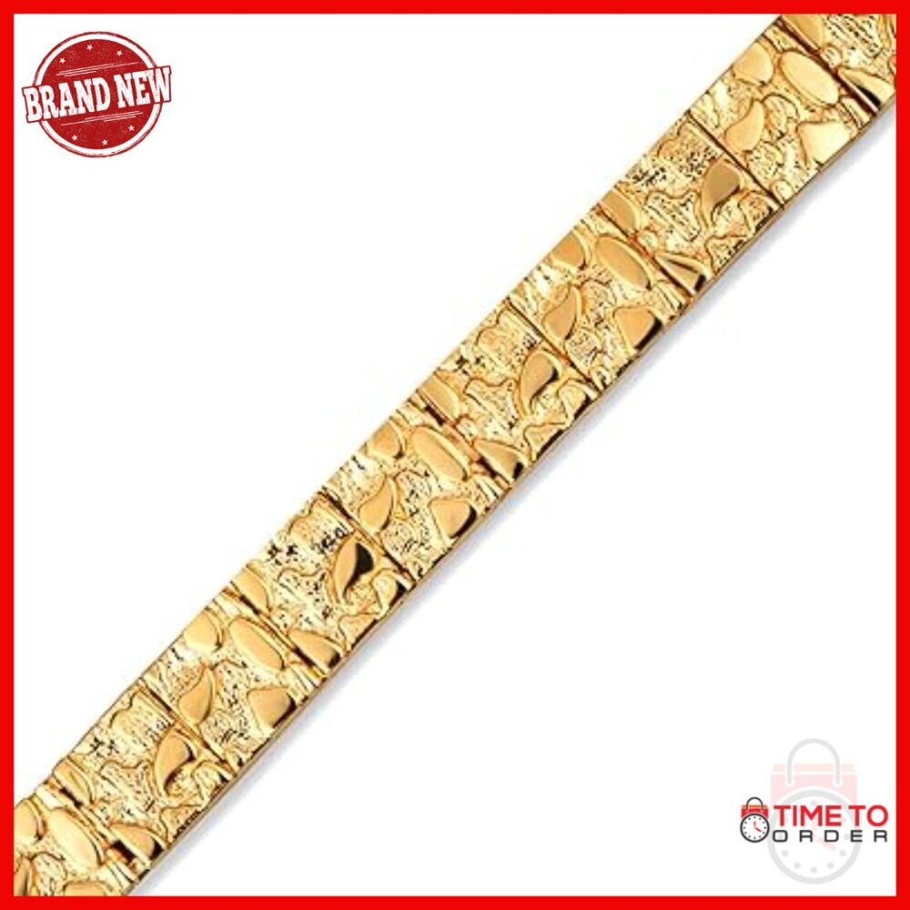 Solid 14k Gold Textured Nugget Link Bracelet Modern Elegance